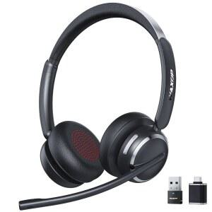 업무용 마이크 포함 무선 헤드셋 USB A / C 동글 AI 노이즈 캔슬링 블루투스 6.0 음소거 및 65H 헤드폰 PC 컴퓨터 노트북 팀용 헤드셋 MOE