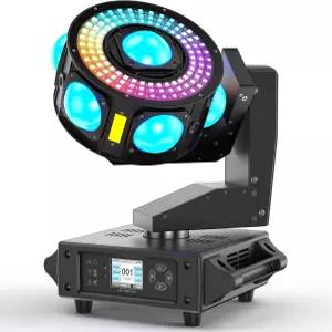 DJ 무빙 헤드 라이트 XYZ 3축 무한 회전 7개 LED 빔 무대 조명 108x0.2W 컬러 서클 별 앰버 스트로브 효과
