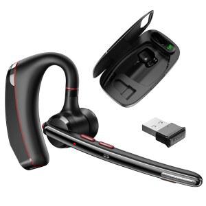 코멕시온 블루투스 헤드셋 V5.3 듀얼 노이즈 캔슬링 마이크가 있는 무선 헤드셋 휴대용 충전 케이스 300시간 대기 시간 PC 휴대폰용 핸즈프리 헤드폰 트럭 운전사 사무실 업무 (빨간색) MB8