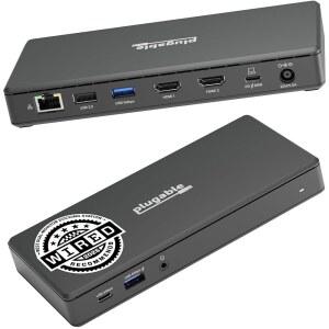Plugable USB 도킹 스테이션 듀얼 4K 60Hz HDMI 65W 충전 기가비트 이더넷 5Gbps 1개 USB 3개 오디오 윈도우 크롬 OS USB4 썬더볼트 드라이버 없음 UD MSTH2