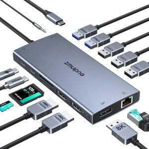 USB 노트북 도킹 스테이션 HDMI 4K 60Hz DP 8K 30Hz HP 15 in 허브 트리플 디스플레이 다중 어댑터 동글 포트 버튼 PD 이더넷 SD TF 오디오 씽크패드 표면용