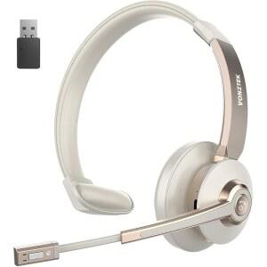 폰츠텍 무선 헤드셋 마이크 노이즈 캔슬링 및 USB 동글이 포함된 트럭 운전사 블루투스 휴대폰 PC용 음소거가 5.0 헤드폰 컴퓨터 작업실 팀 회의 통화 MN7