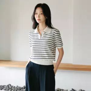 비스코스 펀칭 오픈 카라 단가라 반팔 니트_2color