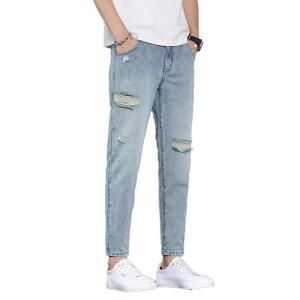 남성 여름 청바지 슬림핏 데일리 캐주얼 디스트로이드 스키니진