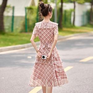 블랙팬서 여성 여름 체크 무늬 불규칙 프릴 드레스