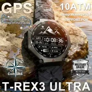 T-Rex 3 울트라 밀리터리 등급 GPS 스마트 워치 10ATM 방수 나침반 고도계 기압계 AMOLED 남성용 HD 통화