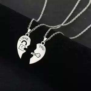 2개 커플 잠금 키 하트 퍼즐 사랑해요 펜던트 목걸이 연인 발렌타인 데이 주얼리 선물