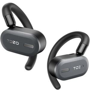 TOZO O2 멀티 앵글 조정 기능이 있는 트루 오픈 이어 무선 이어버드 베이스 사운드가 포함된 블루투스 5.3 헤드폰 크리스탈 클리어 통화 42시간 플레이 시간 업무 운전 스포츠 블랙을 위한 오래 지속되는 편안함
