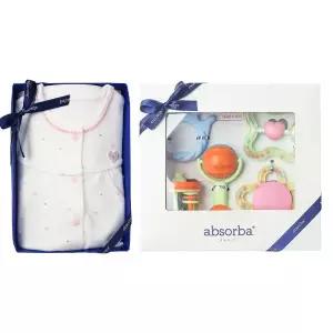갤러리아 (압소바출산,백일,돌,아기내의)하핏내의+5종딸랑이세트(AB2651AN34SET