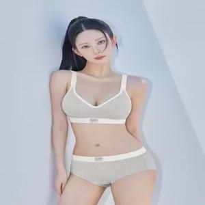 게스언더웨어 헤더 골지 스포츠 브라 팬티 세트 - 멜란지그레이 GFWBR211MG_BP2