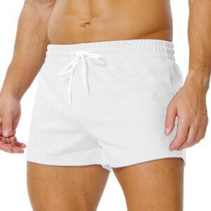 FIROTTII 남성용 인조 스웨이드 반바지 6cm 3인치 안쪽 부티 운동 보디빌딩 러닝 캐주얼 화이트 XL