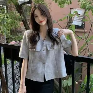 [mbWXee_66]반팔 노카라자켓 트위드 자켓 LL O142