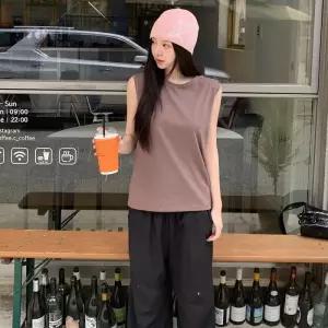 여자 면혼방 봄여름 슬림핏 내의 U넥 티셔츠