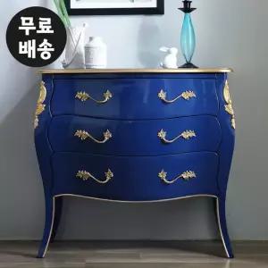 델피 원목 서랍장 엔틱 3단 체스트 서랍 거실(블루)
