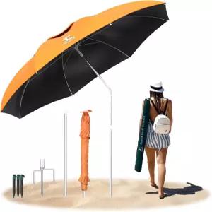 AosKe 7피트 해변 우산 모래용 휴대용 윈드 비치 앵커 및 가방 UPF50 자외선 차단 야외 선쉐이드 파티오
