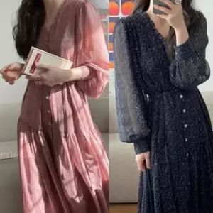 [옷자락]여자 프렌치 앞셔링 티어드 SS 시폰 롱원피스