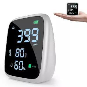 5-in-1 CO2 이산화탄소 감지기 디엔모른 휴대용 공기질 모니터 실내 CO2/템프/습도 1600mAh 강력 배터리