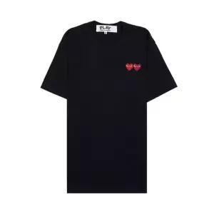 [라벨루쏘]  SS26 공용 더블 하트 와펜 티셔츠 AZ T226 051 BLACK