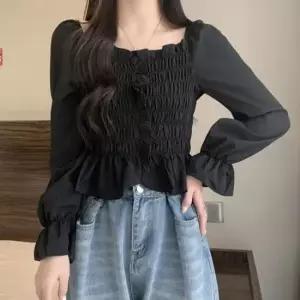 뒷 크롭 어깨밴딩 스모크밴딩 예쁜 스트링 블라우스