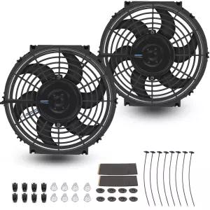 FSBCGT 2PCS 10인치 범용 고성능 슬림 팬 푸시 풀 전기 라디에이터 냉각 12V 80W 마운트 키트 블랙