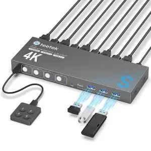 USB 3.0 HDMI KVM 스위치 1 모니터 4대 키보드 마우스 하드 드라이브 프린터 공유 4대용 4K@60Hz EDID