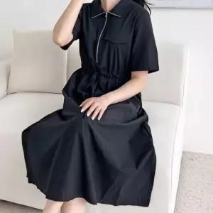 캐주얼원피스 카라 앞지퍼 반집업 여성 여름 반팔 플레어 롱 원피스