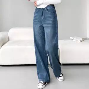 여성 데일리 캐주얼 워싱 세미 와이드 데님 청바지 팬 긴바지 여성슬랙스 와일드팬츠