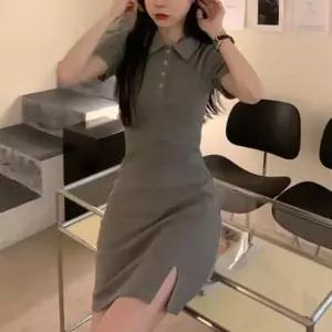 여성 반팔 카라 미니원피스 1P 데일리 옆트임 치마 슬림핏원피스 단추미니원피스