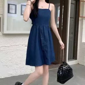여성 캐주얼 플레어라인 끈나시 데님 미니 원피스 원피스 데님원피스 캐주얼원피스