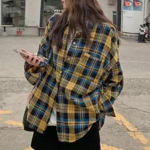여성 오버핏 체크 긴팔 셔츠 1P 간절기 카라 남방 예쁜남방 루즈핏셔츠 여자셔츠