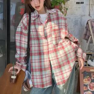여성 박스핏 체크 셔츠 1P 데일리 간절기 단추 남방 예쁜남방 루즈핏셔츠 여자셔츠
