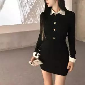 여성 카라 긴팔 미니 원피스 블랙 1P 슬림핏 하객룩 블랙원피스 숏라인원피스