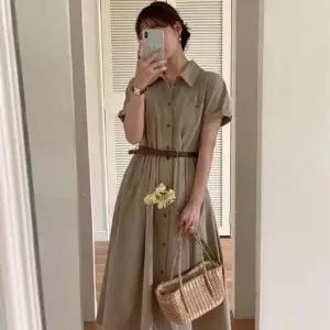 롱원피스 벨트포함 반팔셔츠 여성 페미닌 롤업 2color