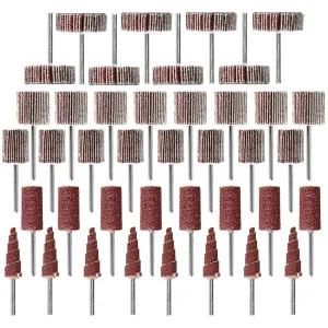 40 PCS 연마 플랩 휠 샌더 80방 3mm 샹크 직경 원뿔형 사포 샌딩 연삭 헤드 회전 공구용