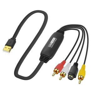 XMSJSIY USB 2.0 오디오 비디오 캡처 카드 S RCA에서 디지털 그래버 레코더 CVBS VHS VCR에서 DVD 플레이어 노트북 PC 테이프용 변환기 -120만 / 3.9FT (S-VIDEO+3 RCA 남성에서 USB로)