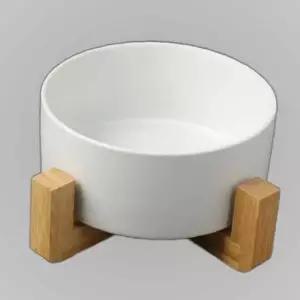 반려동물 우드받침 도자기식기(16cm) 애견밥그릇