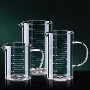 1pcs 유리 측정 컵 핸들 내열성 실험실 비커 주방 우유 커피 머그잔 250/350/500/1000ml