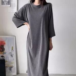 [옷자락]여자 박시핏 골지 9부긴팔 스판 데일리 일자 롱원피스