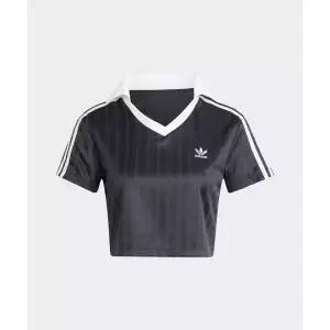 ADIDAS 풋볼 자카드 브이넥 크롭 폴로 셔츠 블랙 JD2606
