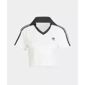 ADIDAS 풋볼 자카드 브이넥 크롭 폴로 셔츠 화이트 JD2608
