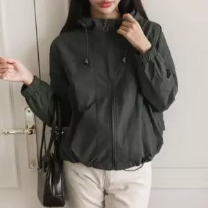 [옷자락]여성 가을바람막이 나일론 스토퍼 시보리 후디집업 점퍼