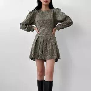 [옷자락]여자 벌룬 꽃무늬 아코디언 FW 나들이 미니원피스