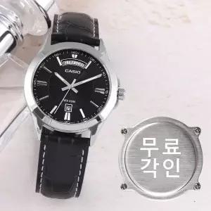 무료각인 카시오 MTP-1381L-1A 클래식 라운드 데이데이트 정장 남자 가죽 시계 e10