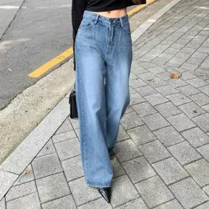 [옷자락]여자 FW 캐쥬얼 워싱진 세미와이드 캣브러쉬 청바지