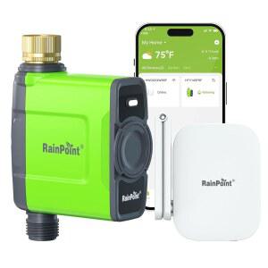 RAINPOINT 정원 호스용 WIFI 워터 타이머, 컨트롤러, 스프링클러 (황동 밸브, 자동 /비 /잔디 WI-FI 호스 타이머 물방울 게이트웨이) 시스템 관개 스마트 입구, 지연 /마당용