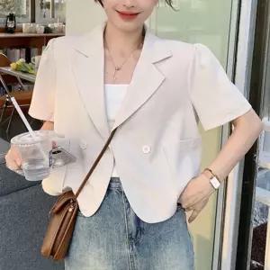 퍼프 원버튼 크롭 반팔자켓 자켓 패션자켓 반팔 크롭자켓