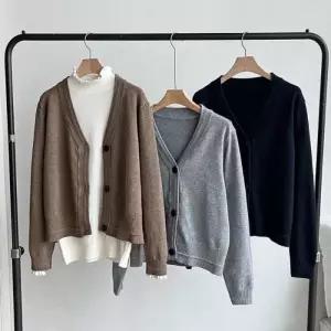 [옷자락]여자 FW 환절기 미니멀리즘 골지라인 V넥 포근 가디건