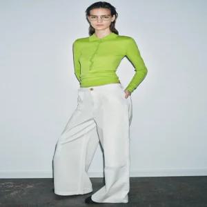 ZARA ZW COLLECTION 코튼 와이드 레그 팬츠 - 스크래치 화이트 2344/538/251