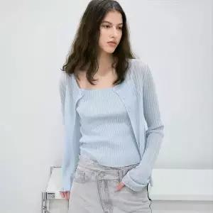 나인(Atelier Nain) COOL TOUCH SLIM RIBBED TOP CARDIGAN SET (CD-2262)