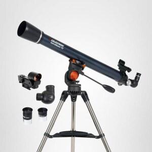 Celestron AstroMaster 70AZ 망원경 굴절 완전히 코팅한 유리 광학 렌즈 높이 조절 가능한 삼각대